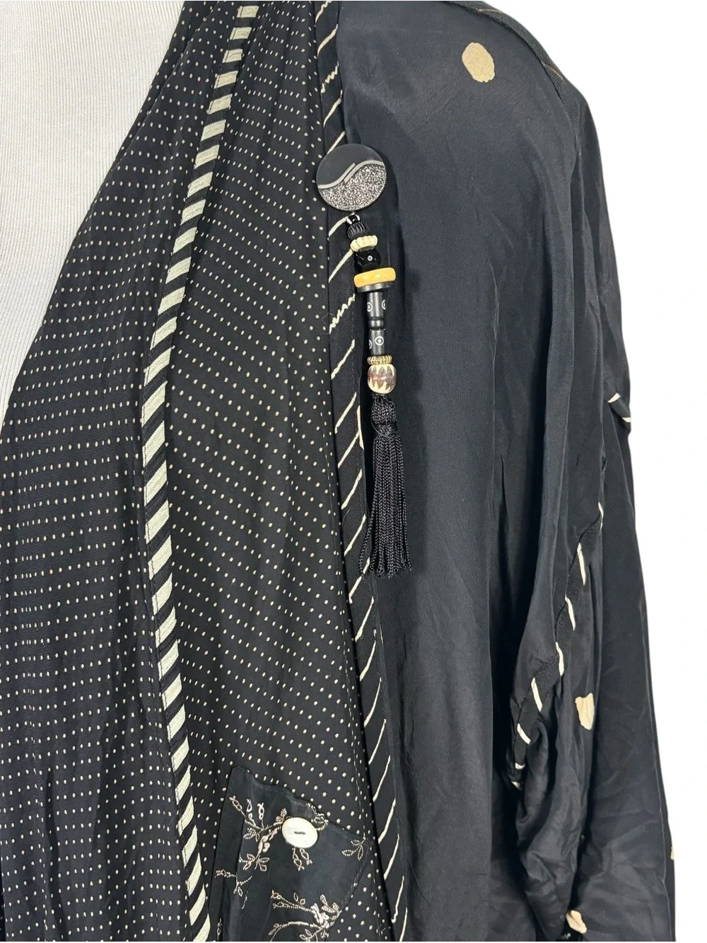 Lorraine Black Silk Polka Dot Art to Wear Boho Artsy Lagenlook Jacket OS